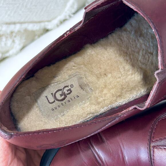 Y2K Vintage UGG Australia Burgundy Leather Clogs wedge heel mule Minimalist 8 - Picture 10 of 11
